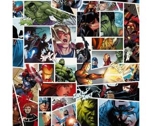 Komar Rapport Marvel Comic Non-Woven Wallpaper Size 53 x 1005 cm, 1 Roll, Pattern Repeat in Height and Width, Children's Room, Wallpaper, Superheroes, Photo Wallpaper