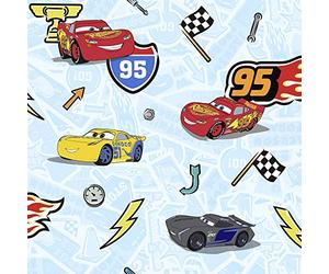 Komar TD5-0003 Disney Fleece Wallpaper Lets 1 Roll-Size: 10.05 x 0.53 m-Children's Bedroom, Lightning, Racing Car, Colourful, 0.5W x 10.1L m