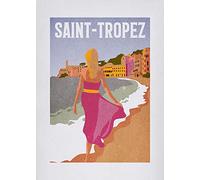 Komar Wall Picture - Vintage Travel Saint-Tropez - Size: 50 x 70 cm - Poster Art Print Decoration Living Room Bedroom