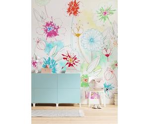 Komar X4-1032 Fleece Joyful Size: 200 x 250 cm 4 Panels, Panel Width 50 cm Flower Painting, Wallpaper Decoration, Wall Mural, Wall Hanging, Design Wallpaper, X4-1032 Photo Wallpaper, Colourful