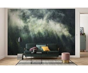 Komar X7-1003 Non-Woven Misty Crowns Size: 350 x 250 cm 7 Panels Width 50 cm Forest Fog Wallpaper Decoration Wall Mural Wall Covering Design Wallpaper X7-1003 Photo Wallpaper Green White