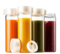 Komax Reusable Juice Bottles, Set of 4 Leak-Proof Juice Containers with Lids for Fridge, BPA-Free Plastic Smoothie Bottle Set, Dishwasher-Safe Wide Mouth Juicing Bottles (18.5 oz)