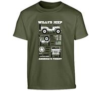 Kombat UK Kids Kids Willys Jeep T-shirt - Olive Green, 12-13 Years