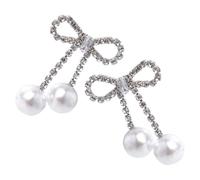 KOMBIUDA 1 Pair Rhinestone Bow Earrings for Women Lightweight Pearl Bow Studs Fashionable Statement Jewelry for Parties Durable and Versatile Accessories for Family and Friends
