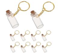 KOMBIUDA 10pcs Mini Glass Wishing Bottles with Cork Stoppers and Metal Keychains, Tiny Decorative Bottles for Party Decorations and Wedding Favors, for DIY Crafts and Keychain Accessories