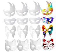 KOMBIUDA 12 Pcs Blank White Paper Masks for Costume Parties and Masquerade Lightweight Comfortable Masks with Cat Butterfly Swan and Designs for Men and Women DIY Decoration and Role