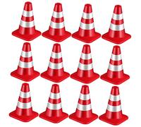 KOMBIUDA 12pcs Mini Traffic Cone with Road Signs Lightweight Plastic Small Traffic Cones for Educational Play DIY Sand Table and Construction Simulation