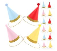 KOMBIUDA 16pcs Cone Party Hats for Small Dogs and Cats Soft Felt and Paper Animal Birthday Hats with Pom Poms Comfortable Mini Caps for Pet Celebrations and Holiday Fun