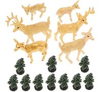 KOMBIUDA 16pcs Miniature Christmas Tree and Deer Realistic Pine Trees Tailed Deer Figurines for Holiday Home and Christmas Village Scenes