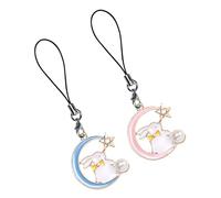 KOMBIUDA 1set Cute Rabbit Phone Charms Aesthetic Decorative Keychain Straps Moon Star Designs Durable Cellphone Chains for Bags Backpacks Phones 2pcs