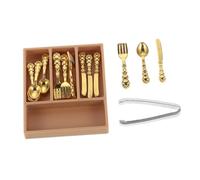 KOMBIUDA 1Set Miniature Tableware Dollhouse Cutlery Tongs Model Kitchen Decoration with Storage Box Educational Dining Etiquette
