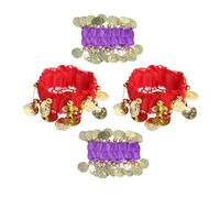 KOMBIUDA 2 Pairs Belly Dance Bracelets with Tassel Coins for Women Lightweight Comfortable Hand Cuff Wristbands in Lake Blue Yellow Melodious Sound Accessories for Dance Parties Yoga