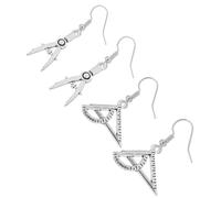 KOMBIUDA 2 Pairs Creative Architect Earrings Alloy Dangler Jewelry with Compass Triangle Ruler Design Geometric Ear Accessories for Women Casual Party Wear Stylish
