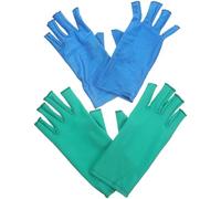 KOMBIUDA 2 Pairs Reusable Half Finger Quilting Gloves for Sewing, Hand Protector Finger Coverage, Blue and Lake Green Hand Sewing Gloves for Women Craft and Typing Tasks