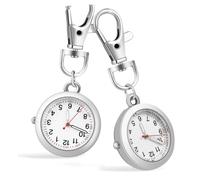 KOMBIUDA 2 Pcs Silver Pocket Watches with Buckle Pendant Keychain, Portable Luminous Pointer Watches for Nurses and Women, Stainless Steel and Glass Material, Creative Design for Everyday