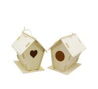 KOMBIUDA 2PC Wood Bird House Durable Pine Nest Decoration with Heart Round Shapes Comfortable Living Hut for Birds Indoor Outdoor Home Craft