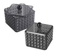 KOMBIUDA 2pcs Acrylic Cotton Pad Holder with Lid for Bathroom Vanity Countertop Organizer Diamond Texture Makeup Sponge and Cosmetic Storage Jar Space-saving Acrylic Container for Dressing