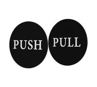 KOMBIUDA 2pcs Acrylic Push Pull Door Signs with Directional Arrows and Chinese Warnings for Glass Doors Frosted Black Round Design for Restaurants Hotels Shops