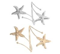 KOMBIUDA 2PCS Adjustable Metal Arm Cuff Bracelets Ocean-themed Spiral Upper Arm Bangles Nautical Star Coil Bands for Beach Vacation Party Accessories in Gold and Silver