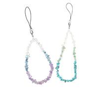 KOMBIUDA 2Pcs Beaded Phone Lanyard Charms Durable Lost Mobile Phone Strap with Stones Stylish Wrist Strap for Easy Carrying and Color Matching
