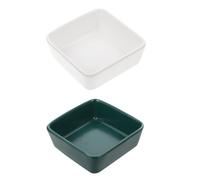 KOMBIUDA 2Pcs Bite-resist Ceramic Feeding Bowl for Small Animals Smooth Surface Pet Food Dish for Hamsters and Guinea Pigs Spill-resistant Mini Feeder White Dark Green