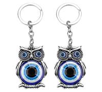 KOMBIUDA 2pcs Blue Evil Eye Owl Keychain Pendant, Alloy Hanging Owl Shaped Key Ring for Bag Decor, Creative Evil Eye Charm Suitable for Women Accessories