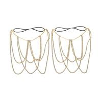 KOMBIUDA 2pcs Bohemian Rhinestone Body Chain for Women Elastic Layered Leg and Thigh Jewelry with Sparkling Crystals Comfortable for Summer Beach Parties and Rave Accessories Gold