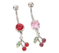 KOMBIUDA 2pcs Cherry Belly Button Ring Stainless Steel Dangling Belly Ring for Women Navel Piercing Jewelry