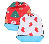 KOMBIUDA 2Pcs Christmas Adult Bibs for Seniors Folding Protectors with Durable Washable for Elderly Patients and Adults Practical Mealtime Bibs with Festive Santa Tree and Stocking Design