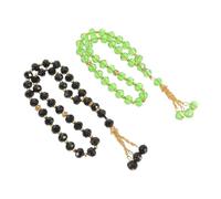 KOMBIUDA 2pcs Crystal Glass Muslim Tasbih Prayer Beads Tasbeeh for Men Women Polished Comfortable Grip Dual Black Green Colors Islamic Rosary Necklace Bracelet for Worship and Meditation