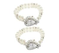 KOMBIUDA 2pcs Elegant Rhinestone Analog Quartz Wrist Watch with Double Row Faux Pearl Bracelet for Christmas Parties and Special Occasions