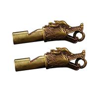 KOMBIUDA 2pcs Emergency Dragon Head Copper Whistle Keychain Pendant Loud Blast Sports Whistle Double Tubes for Outdoor Hiking Referee Training