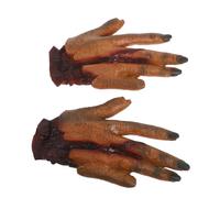KOMBIUDA 2PCS Fake Bloody Severed Hands Halloween Scary Props Realistic Artificial Human Body Parts Decorations for Haunted Houses Parties Reusable