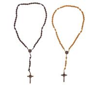 KOMBIUDA 2pcs Handmade Wooden Rosary Beads Necklace with Symbolic Cross Pendant for Men and Women Durable Natural Material Religious Prayer Accessory for Catholic Faith and Spiritual Gifts