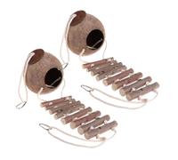 KOMBIUDA 2pcs Hanging Coconut Shell Reptile Hideouts with Ladder Climbing Habitat for Chameleons Lizards Snakes Birds Space-saving Natural Nest for Cage Garden Use