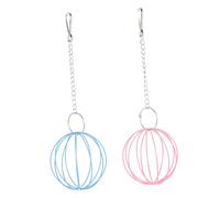 KOMBIUDA 2Pcs Hanging Rabbit Feeder Balls with Chains Iron Grass Holder for Bunny Guinea Pig Chinchilla Cage Space Saving Small Animal Feeding in Pink and Blue