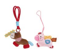 KOMBIUDA 2pcs Horse Plush Mascot Phone Charm Set with Wrist Strap, Soft Stuffed Animal Doll Pendant for Mobile Decoration, Holiday and Travel Accessories for Teens