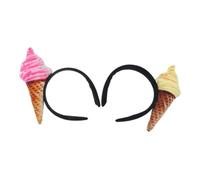 KOMBIUDA 2PCS Ice Cream Plush Headbands for Women Soft Facial Hair Bands for Makeup and Face Washing Non Slip Sweet Cone Design Party Accessories in Pink and Yellow