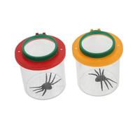 KOMBIUDA 2pcs Insect Observation Box 3x and 6x Double Magnifying Lenses, Red and Yellow Plastic Exploration Containers for Outdoor Nature Learning and Classroom Teaching