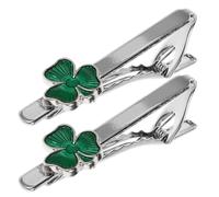 KOMBIUDA 2pcs Irish Shamrock Tie Clip for Men, French Business Shirt Accessory, Lucky Clover Necktie Bar, St Patrick'S Day Party Festival Suit Accessories