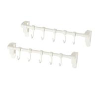 KOMBIUDA 2pcs Kitchen Cabinet Door Towel Rack with 5 Hooks, White Plastic | Buckle Towel Bar, Punch Free Installation, Sturdy Space Saving Design, for Bathroom and Laundry Room