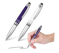 KOMBIUDA 2pcs LED Light Ballpoint Pens Fine Stylus Tip Metal Clip and Black Ink 3-in-1 Capacitive Touchscreen Writing Pens for Office Study