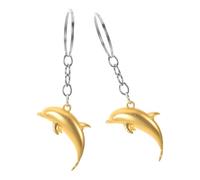 KOMBIUDA 2pcs Metal Dolphin Keychain Set, Large Gold 3d Ocean Pendant Charms for Women, Cute Backpack Clips and Purse Accessories for Everyday Use