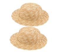 KOMBIUDA 2Pcs Miniature Straw Hats Tiny Woven Round Top Hats for Dollhouse Decor DIY Craft Projects and Micro Landscape Accessories Safe Straw Material for Creative Fun
