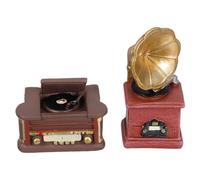 KOMBIUDA 2pcs Miniature Vintage Phonograph Resin Decor Retro Gramophone Model Ornaments for Dollhouse Accessories Compact Musical Instrument Sculpture for Home and Office Decoration