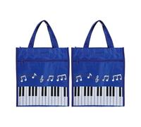 KOMBIUDA 2pcs Music Note Tote Bags for Women, Portable Canvas Handbag with Handles, Two-layer Storage for Piano Books and Sheet Music, Blue Piano Key Shopping Bags