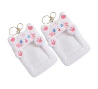 KOMBIUDA 2pcs Plush Cat Card Holder Keychain Cute Cartoon Id Card Sleeve Bus Protector for and Soft Plush Cover Organizer for Game and Business