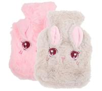 KOMBIUDA 2Pcs Refillable Hand Warmers with Lovely Bunny Plush Cover Winter Hot Water Pouches Soft Small Water Bags for Indoor Outdoor Use Travel Portable Winter Supplies