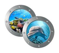 KOMBIUDA 2pcs Removable Ocean Animal Wall Decals Coastal Themed Stickers for Nursery Bedroom Living Under The Sea Decor with Dolphin and Submarine Design