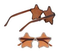 KOMBIUDA 2pcs Rimless Star-shaped Sunglasses with Brown Frame and Rhinestones, Fun Party Glasses for Beach and Nightclub, Playful Candy Color Eyewear for Women
